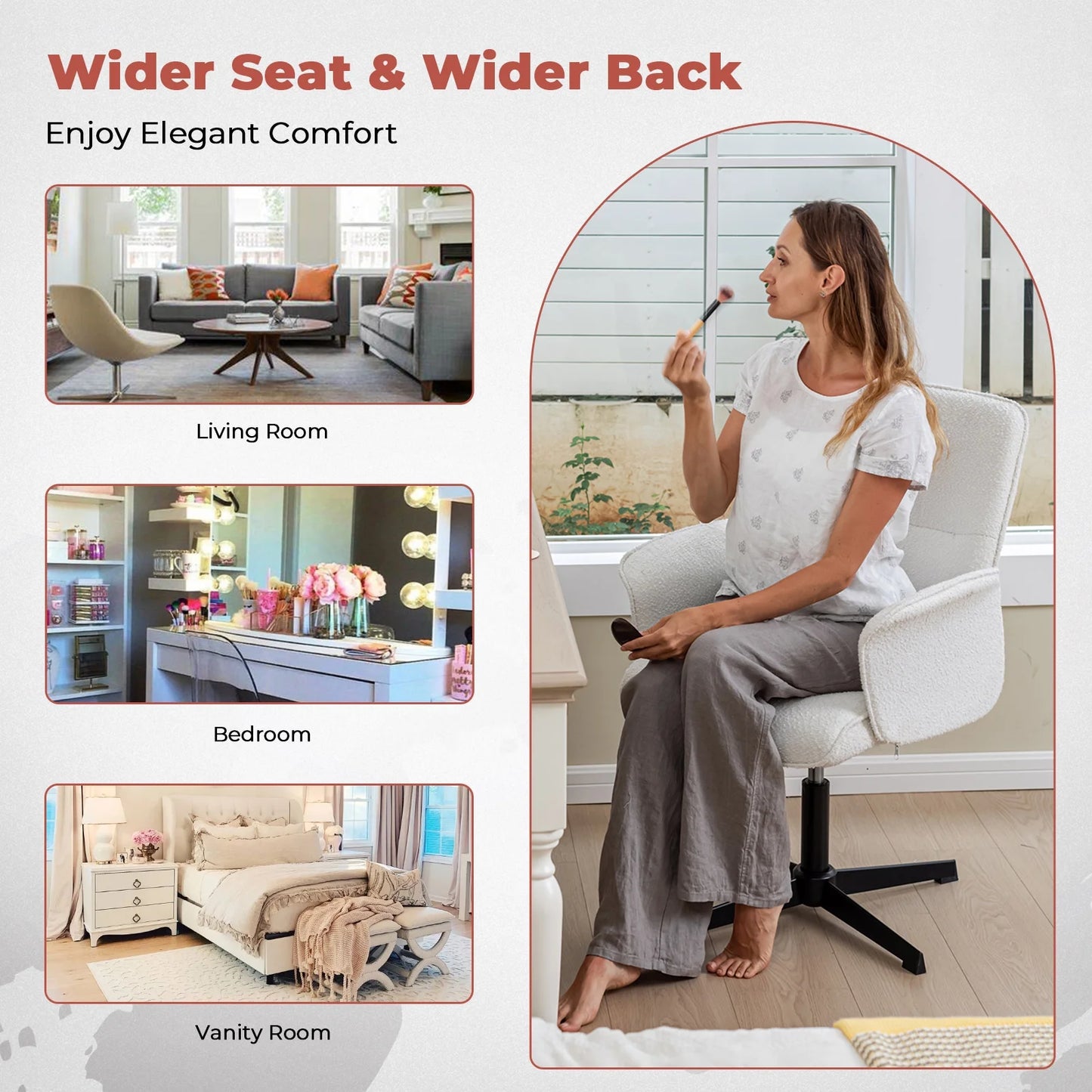 Homy Casa Home Office Desk Chair, Cute Vanity/Makeup Criss-Cross Chair, Upholstered Adjustable Swivel Armchair for Women/Girls