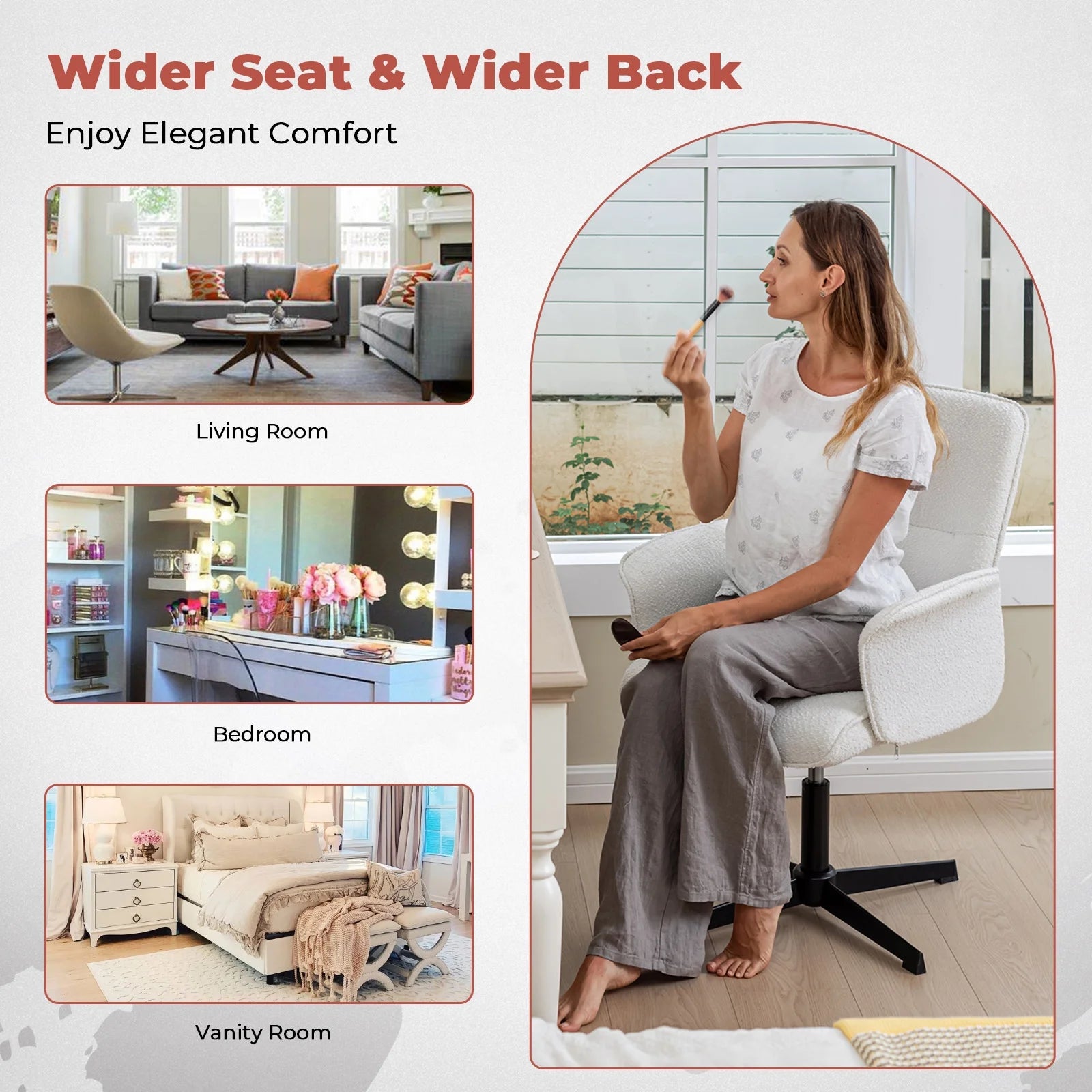 Homy Casa Home Office Desk Chair, Cute Vanity/Makeup Criss-Cross Chair, Upholstered Adjustable Swivel Armchair for Women/Girls