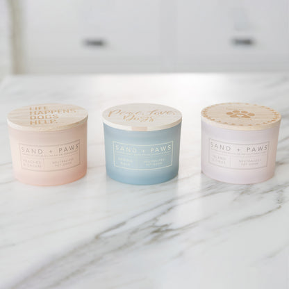 Sand + Paws 12 oz. Candles with Carved Wood Lids, Set of 3