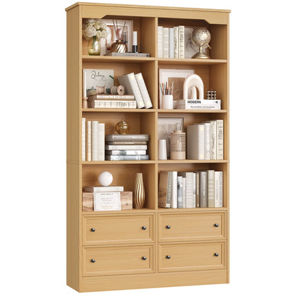 Homfa Double Row 6 Tier Bookcases, 71 in Tall Bookcase Bookshelf with 4 Drawers and 8 Display Cubicles, for Home Office Living Room, White