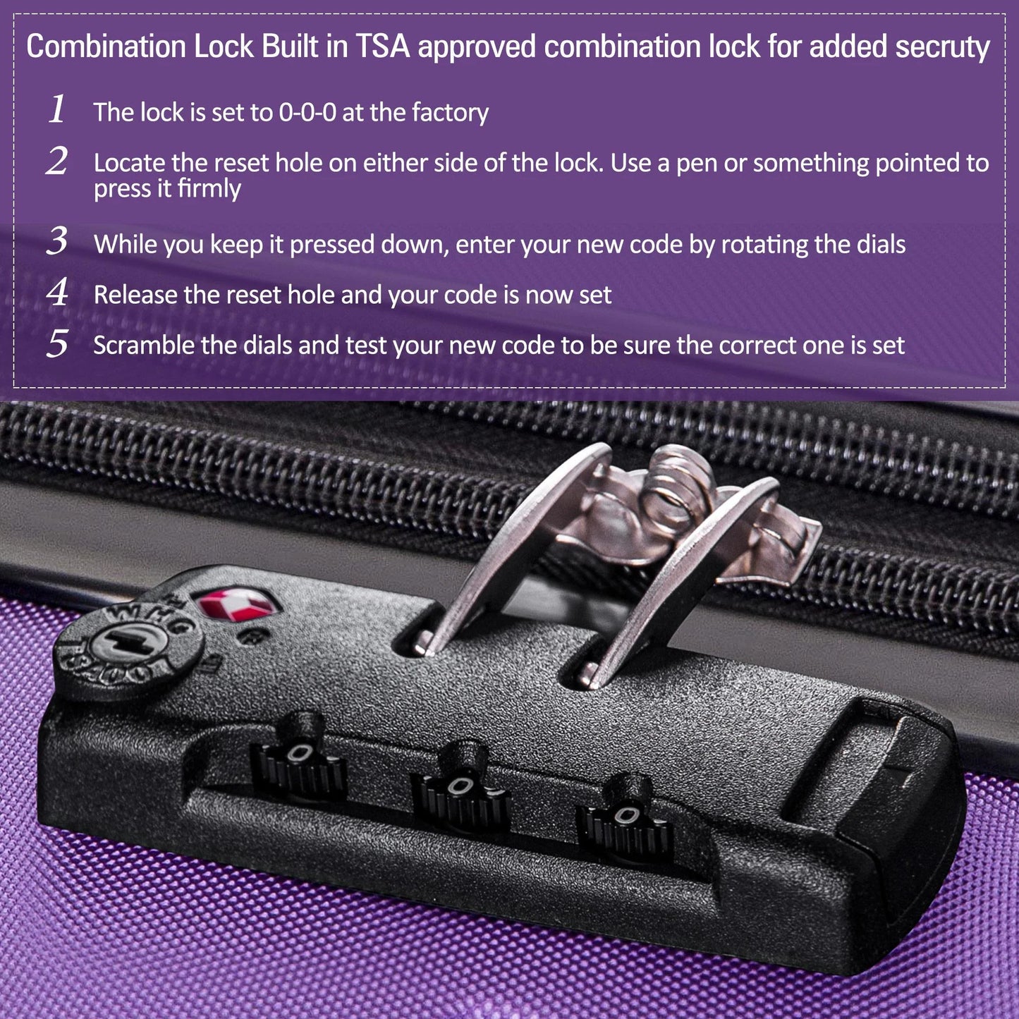 3 Piece Luggage Set Hardside Spinner Hardshell Suitcase with TSA Lock 4-Wheel Upright Luggage for 360 Degree Movement (20/24/28), Purple