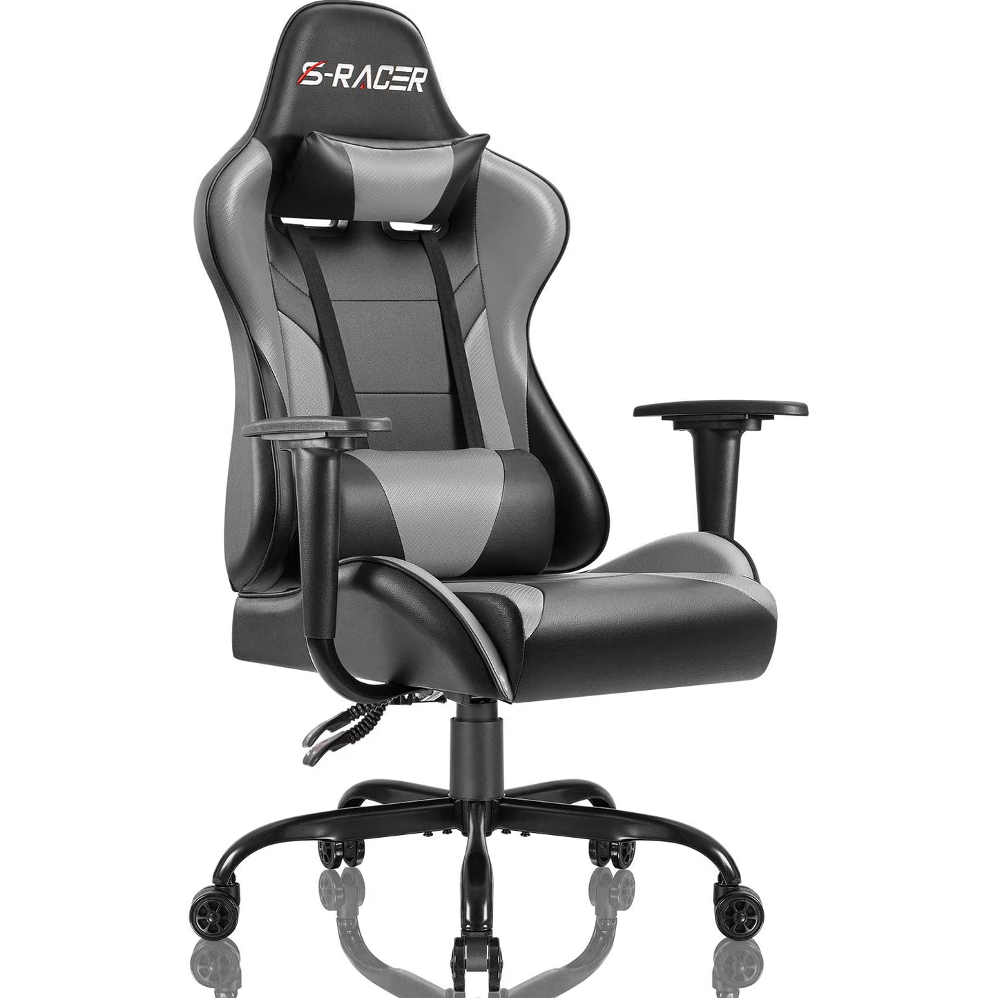 Lacoo Gaming Chair in Home Office PU Leather Reclining Gaming Chair Adjustable Adjustable Headrest and Lumbar Pillow, Red
