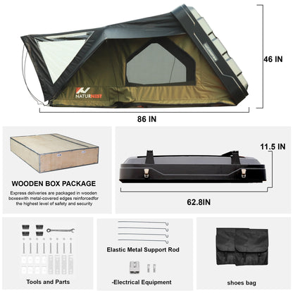 Naturnest Rooftop Tent HardShell with Luggage Rack,Camping Tent for Van Suv Truck Car Vehicle Outdoor, 2-3 Person