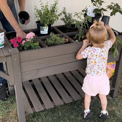 MEDEHOO Elevated Wooden Planter Box with Locking Casters - 52.7" L x 22" W x 30" H Raised Garden Bed, Removable Liner & 230lb Weight Capacity for Outdoor Plants