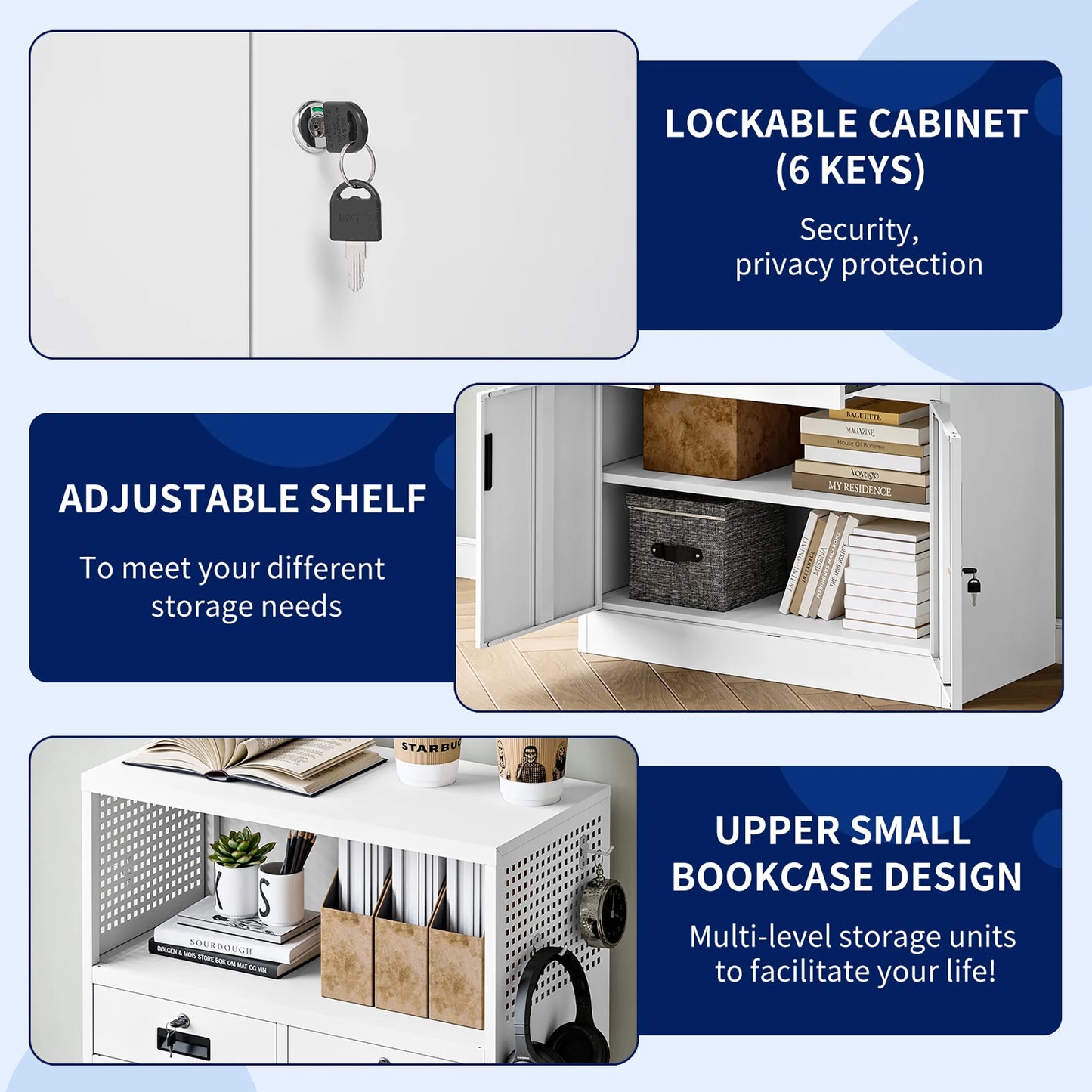Fesbos Locking Cabinet with 2 Drawers, Metal Storage Cabinet with Locking Doors and Shelves - 41.3" Steel Lockable Storage Cabinet, Metal Cabinet for Home Office, Garage