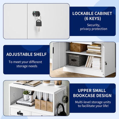 Fesbos Locking Cabinet with 2 Drawers, Metal Storage Cabinet with Locking Doors and Shelves - 41.3" Steel Lockable Storage Cabinet, Metal Cabinet for Home Office, Garage