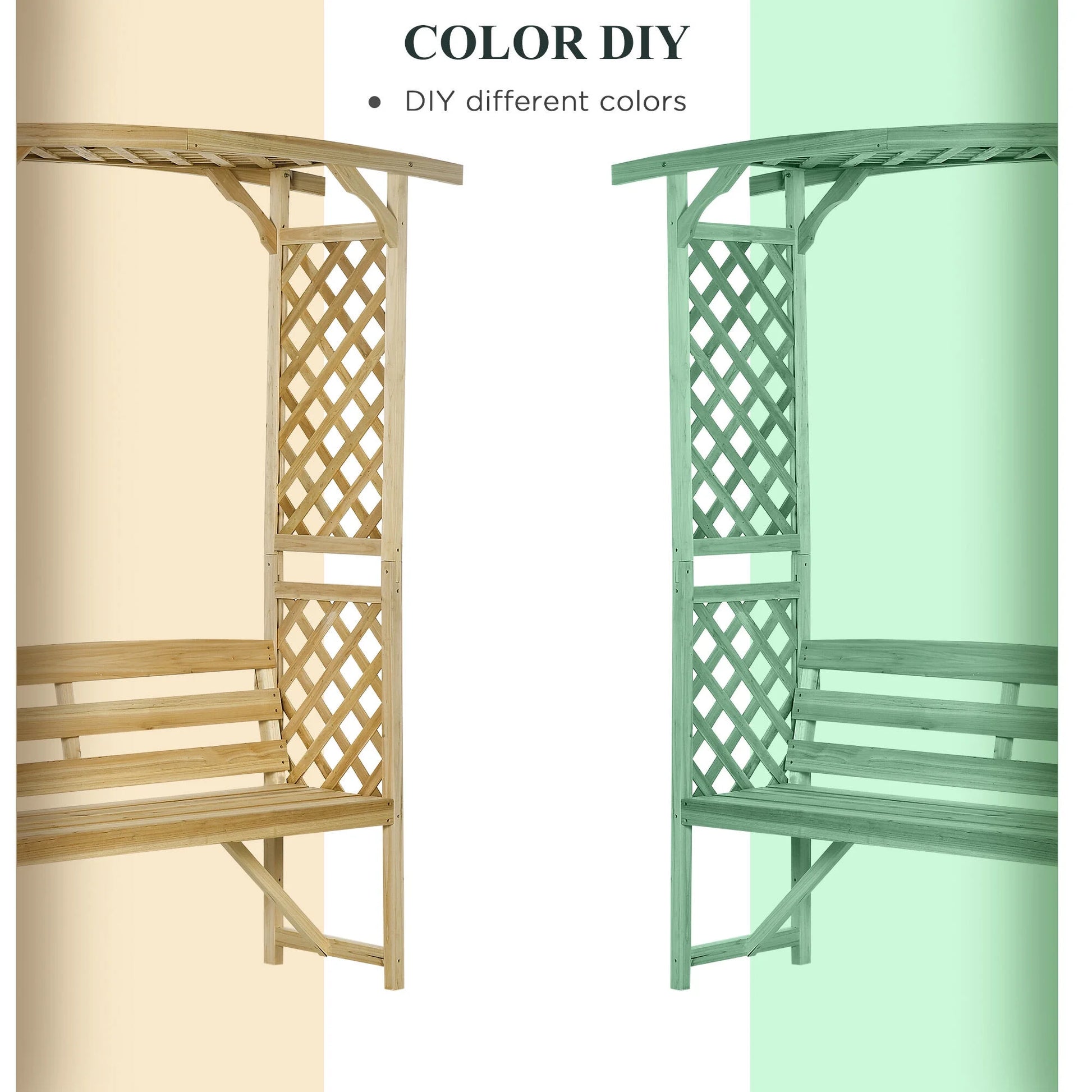 DUOSONG Outsunny Patio Garden Bench Arbor Arch With Pergola And 2 Trellises, 3 Seat Natural Wooden Outdoor Bench For Grape Vines & Climbing Plants, Backyard Decor, Natural Natural Wood Garden &