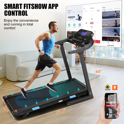 300LBS Capacity Treadmill, 3.25 HP Treadmill with Incline & 18-inch Wide Belt & APP & Bluetooth Speakers, Electric Folding Treadmills for Home Office Gym, Indoor Walking Running Exercise Machine