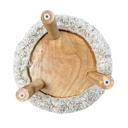 Maison Concepts Long Sag Handwoven Pouf Wooden Stand Light Grey (Multi) 40" X 40" X 40"