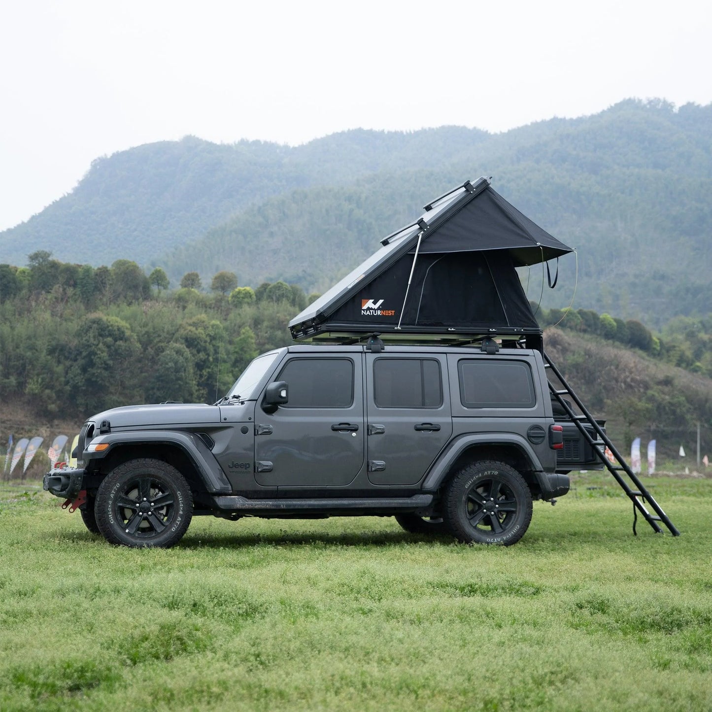 Naturnest Polaris1 Hardshell Rooftop Tent with 2 Luggage Racks, Car Roof Top Tent with AC Inlets, 3-Color LED Lights and Internal USB Plug for Vans, Jeeps, SUVs and Trucks, 2-3 Person Tent