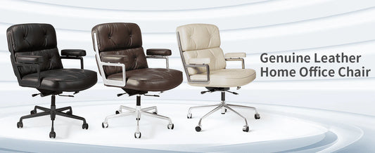Mid Back Genuine Leather Office Chair, Adjustable Height and Liftable Swivel Computer Chair with Rolling Casters for Home Office Use, Black