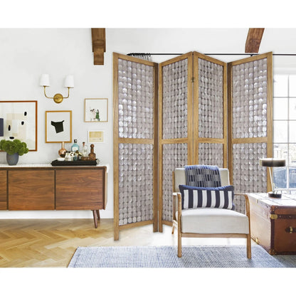 Sg-285A Princessa 4 Panel Screen Room Divider With Sandy Brown Finish
