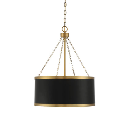 Black with Warm Brass Accents Six Light Pendant from the Delphi Collection