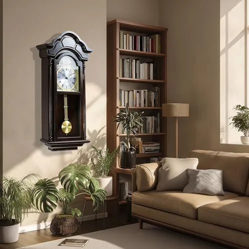 26IN Grandfather Vintage Wall Clock with Pendulum and Chime, Hour/Quarter-Hour Chime, Elmwood Frame, Large Vintage Wall Clock for Living Room,Home Decor Gift