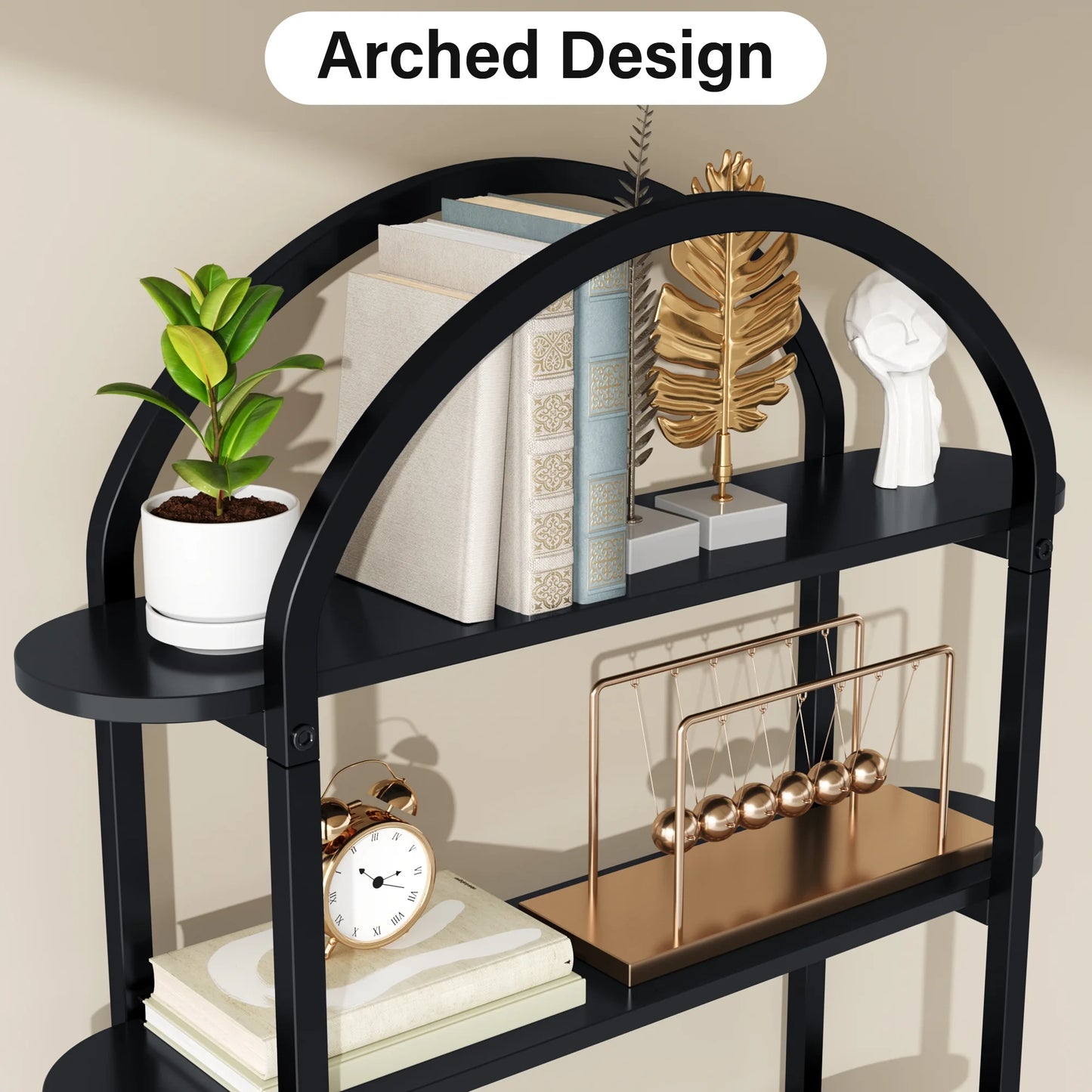 Modfurne Tall Bookshelf Arched Bookcase, Modern 5-Tier Book Shelves with Storage Organizer Living Room, Library, Home Office, Black