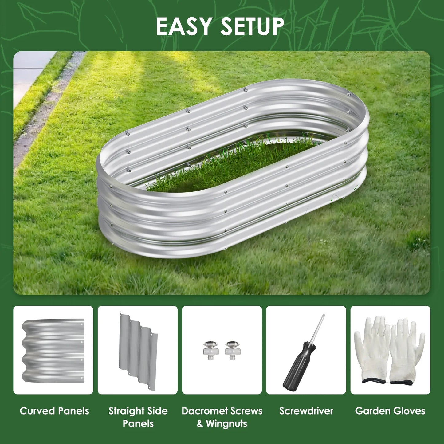 4°2°1 ft(4pack)Galvanized Raised Garden Bed Kit, Garden Planting, Outdoor Galvanized Flowerpot Garden Box, Round and Oval Large Metal Vegetable Box.