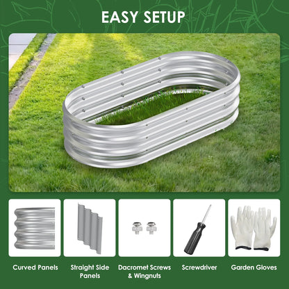 4°2°1 ft(4pack)Galvanized Raised Garden Bed Kit, Garden Planting, Outdoor Galvanized Flowerpot Garden Box, Round and Oval Large Metal Vegetable Box.