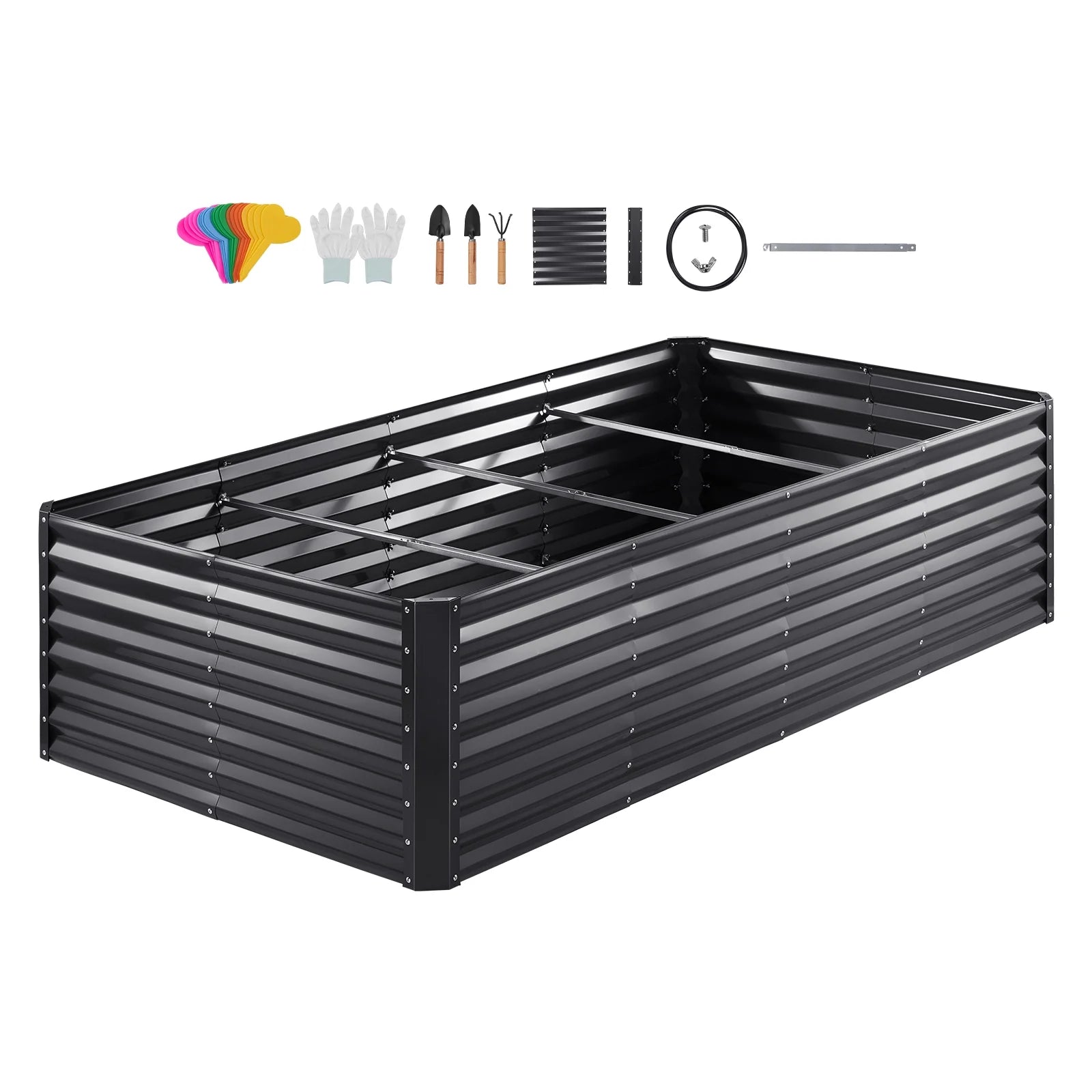 BENTISM Galvanized Raised Garden Bed, 8x4x2 FT Large Metal Raised Planter Box Garden Beds Outdoor for Vegetables Flowers and Herbs with Open Bottom and Planting Tools, Dark Grey