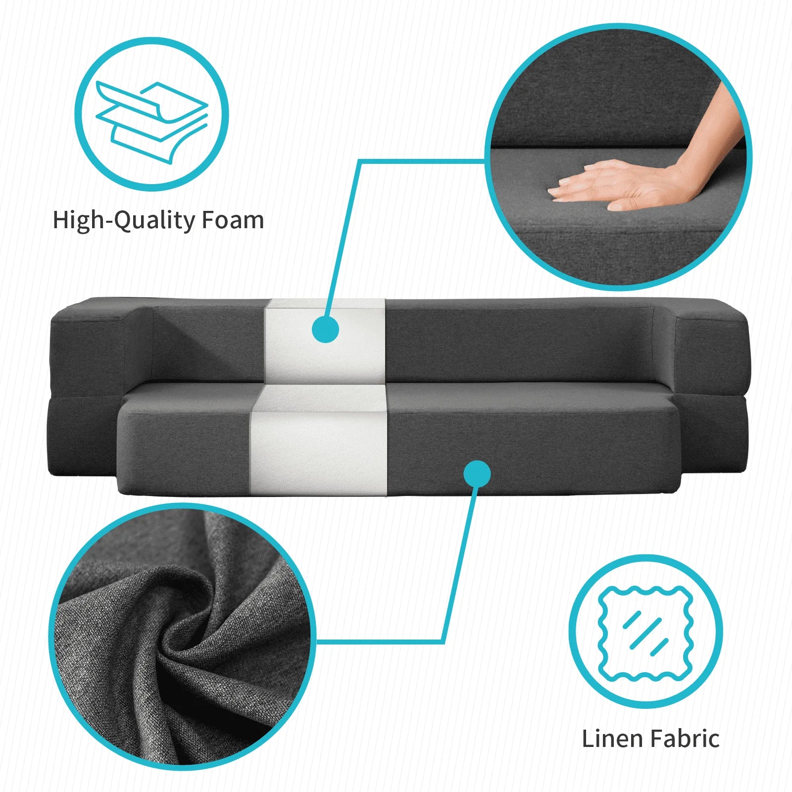 BALUS Folding Sofa Bed, Convertible Sleeper Sofa Bed Queen,Floor Couch Bed,Futon Sofa Bed Memory Foam Mattress,Floor Sofa Bed Twin for Living Room/Bedroom/Guest Room/Home Office,Dark Grey