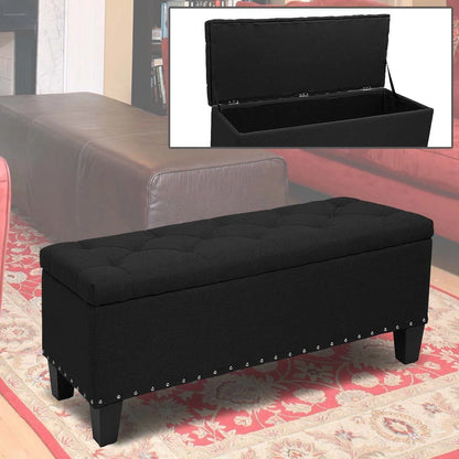 Magshion Rectangular Storage Ottoman Bench Tufted Footrest Lift Top Pouffe Ottoman, Coffee Table, Seat, Foot Rest, and more 42'', Linen Black