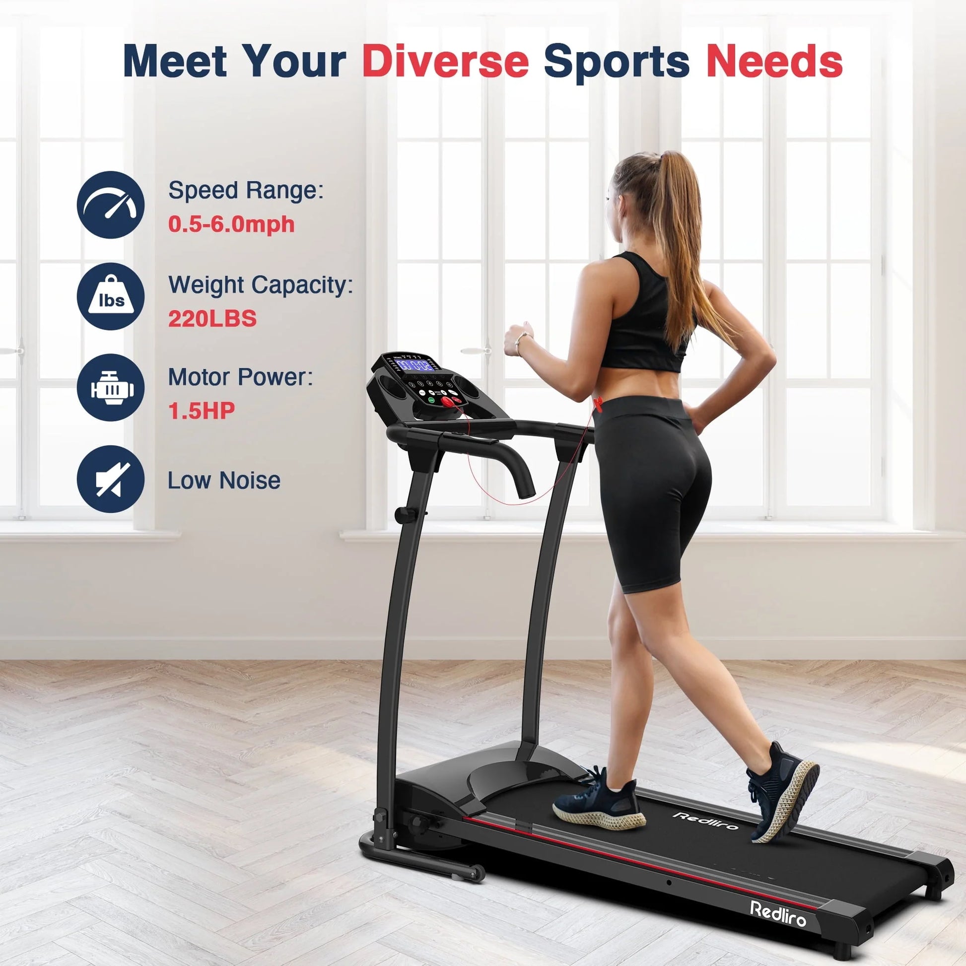 Redliro Portable Folding Treadmill Incline Manual 220LBS Electric Walking Running Machine Home Office