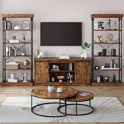 Maritcute 6 Tier Bookshelf Industrial Bookcase Wood Storage Open Rack Shelf Metal Frame Rustic Tall Standing Bookshelves Large Vintage Display Rack for Bedroom,Living Room and Home Office
