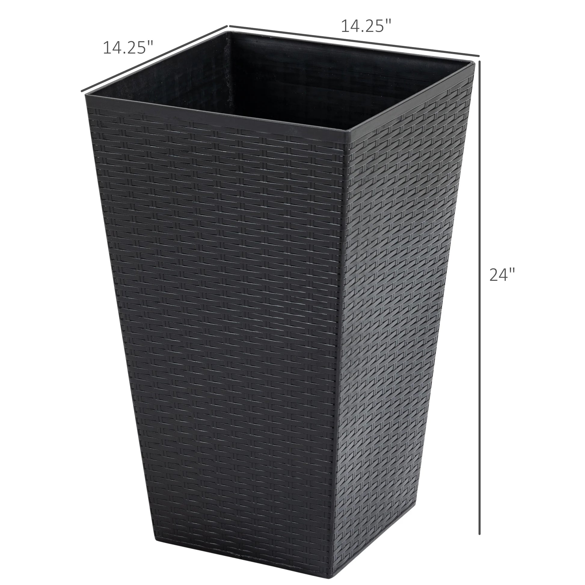 Outsunny Set of 3 Tall Planters with Drainage Hole, Outdoor Flower Plant Pots, Indoor Planters for Porch, Front Door, Entryway, Patio and Deck, Black
