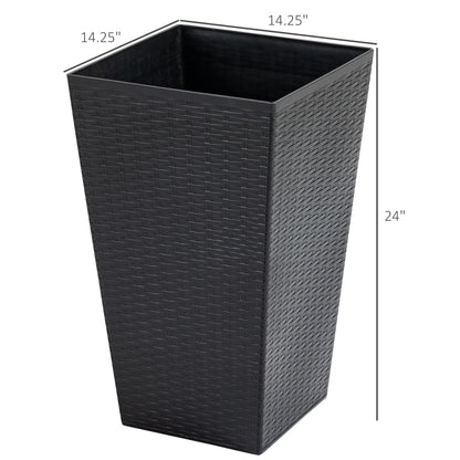 Outsunny Set of 3 Tall Planters with Drainage Hole, Outdoor Flower Plant Pots, Indoor Planters for Porch, Front Door, Entryway, Patio and Deck, Black