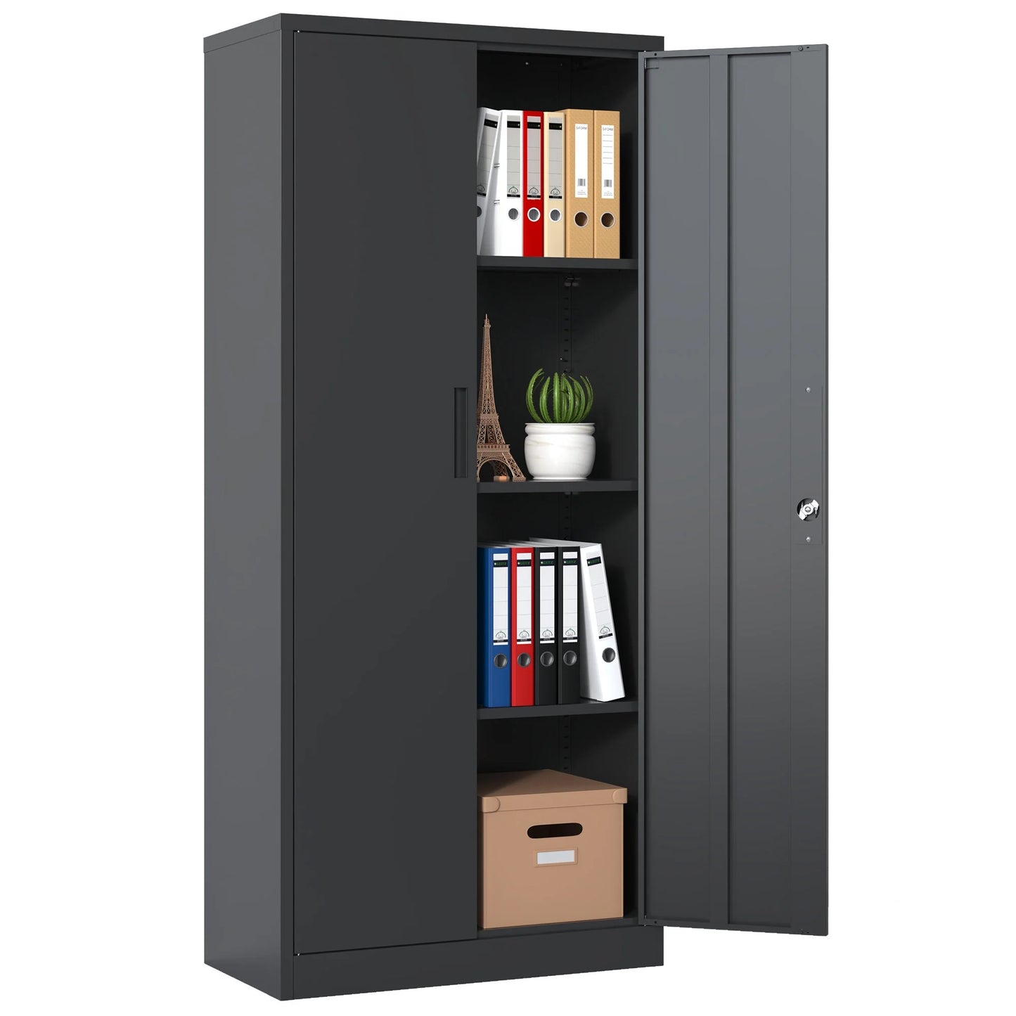 DUOSONG 71"H Metal Garage Storage Cabinet, Black Tool Steel Locking Cabinet With Doors And 3 Shelves, Tall Cabinets For Garage Storage Systems Lockable File Cabinet For Home Office, Classroom/Pantry
