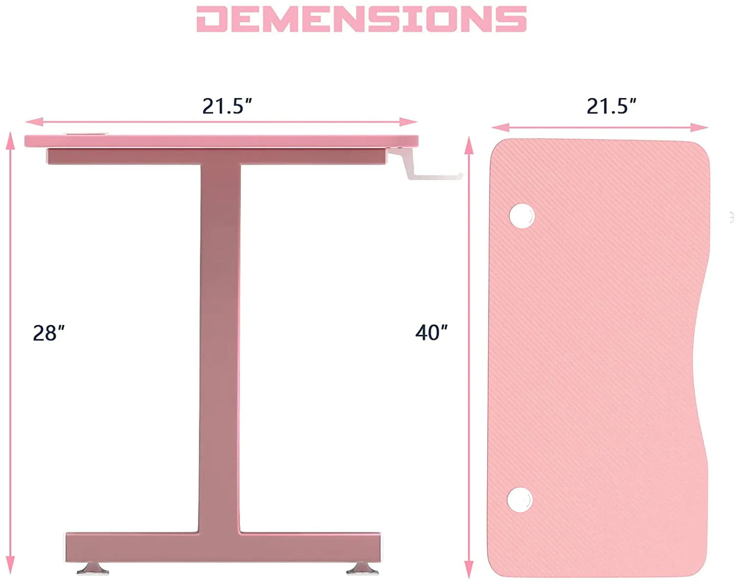 Vitesse Pink Gaming Desk 40 Inch Computer Desk Cute Gaming Table T-Shaped Girl Gamer Desk Gaming Workstation Home Office Desk with Carbon Fiber Surface and Headphone Hook (Pink)