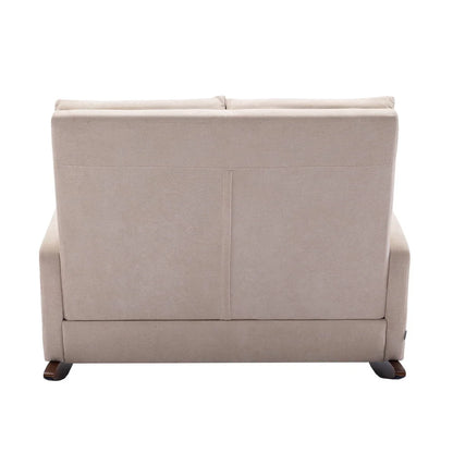 Modern Double Rocking Chair, Upholstered Oversized Glider Rocker for Baby Nursery and Kids, Loveseat Accent Armchair with High Back and Side Pocket, Extra Wide Lounge Chair for Living Room, Beige