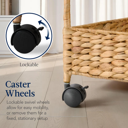 Best Choice Products 3-Tier Water Hyacinth Rolling Nursery Caddy w/Wheels, Utility Cart, Storage Organization - Natural