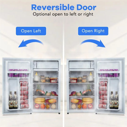 Mini Fridge with Freezer, 3.2 Cu. Ft Small Refrigerator with Adjustable Thermostat, Reversible Door for Home Office, White