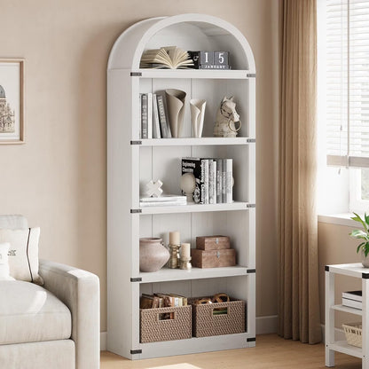 Accreate Bookcase 5 Shelf Arched Bookshelf 71.65in Tall Bookcase Farmhouse Display Storage Rack Wooden Bookshelves for Home office, Living Room