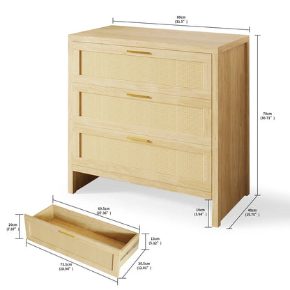 Richya Rattan Dresser with 4 Drawers, Wood Storage Cabinet for Living Room, Hallway, Nursery ,Bedroom
