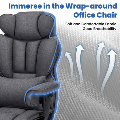Hoffree Big and Tall Fabric Office Chair 450lbs, Executive Desk Chair with Massage Ergonomic Computer Chair with Footrest Reclining Desk Office Chair with Lumbar Support for Home Office