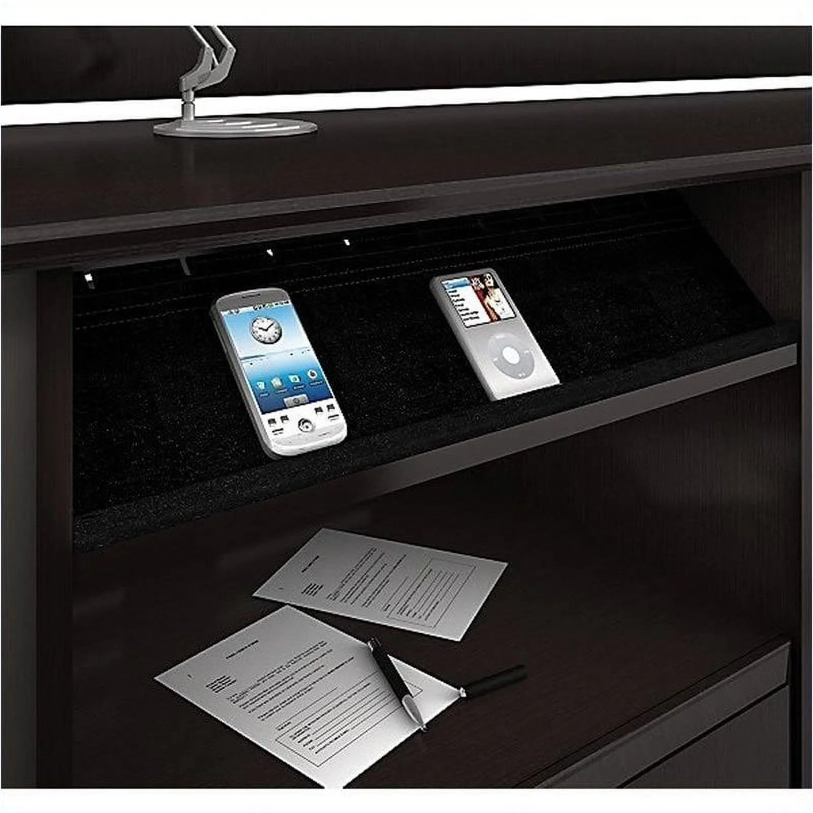 Pemberly Row 60" Home Office L-Shape Desk with 4-Port USB Hub and File Drawer in Heather Gray