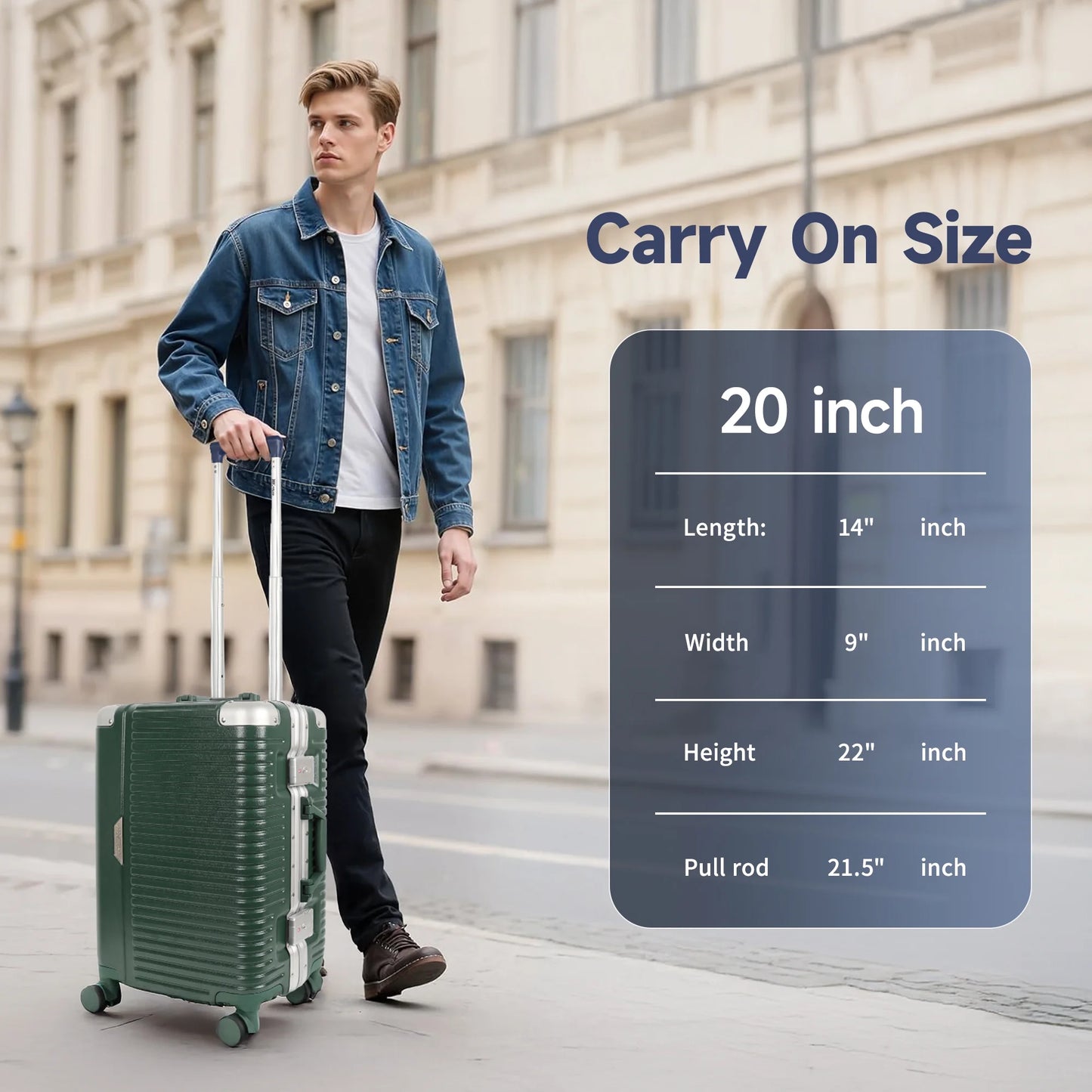 20" Carry On Luggage with Spinner Wheels & TSA Lock,Aluminum Frame Zipperless Hard Shell Suitcase, 22x14x9 Airline Approved, Green,AL1377