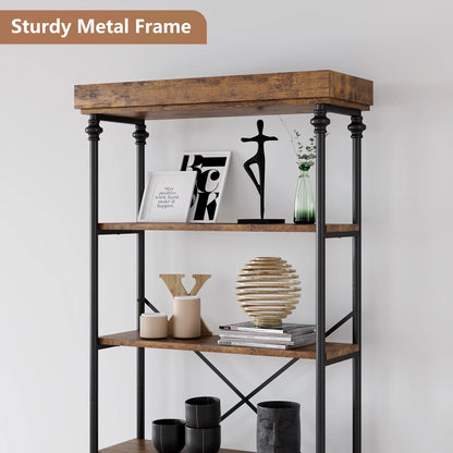 Maritcute 6 Tier Bookshelf Industrial Bookcase Wood Storage Open Rack Shelf Metal Frame Rustic Tall Standing Bookshelves Large Vintage Display Rack for Bedroom,Living Room and Home Office