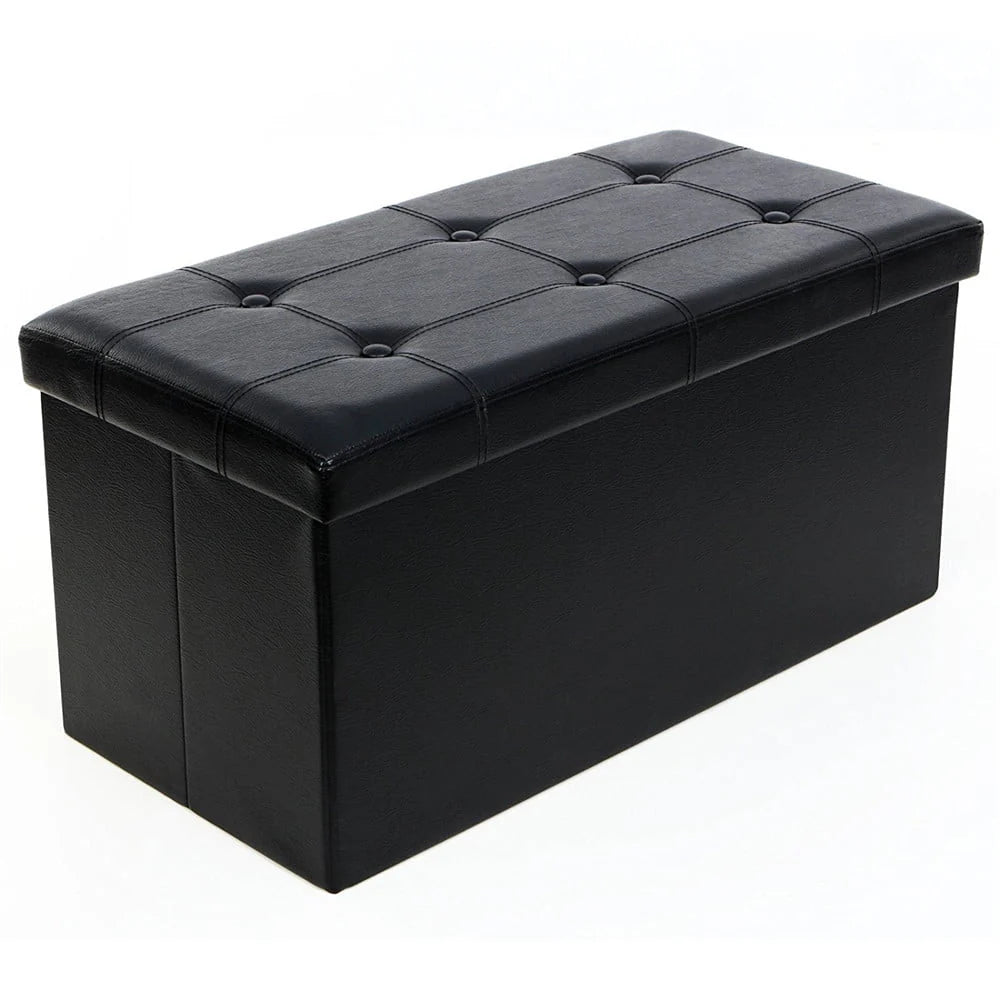 Zimtown Cuboid Leather Ottoman Footstool Pouffe Storage Bench Box Lounge Seat Stool Black