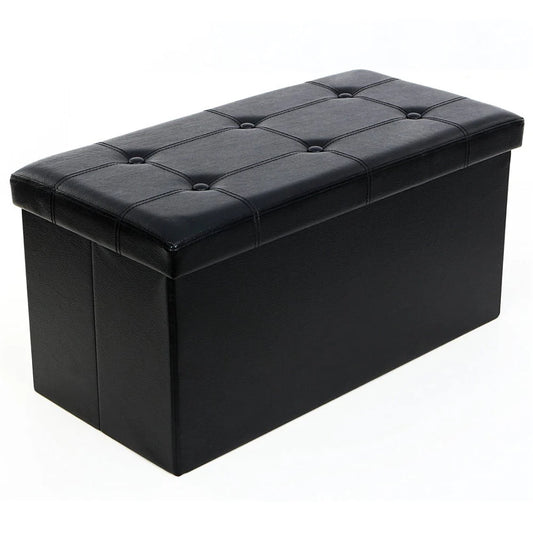 Zimtown Cuboid Leather Ottoman Footstool Pouffe Storage Bench Box Lounge Seat Stool Black