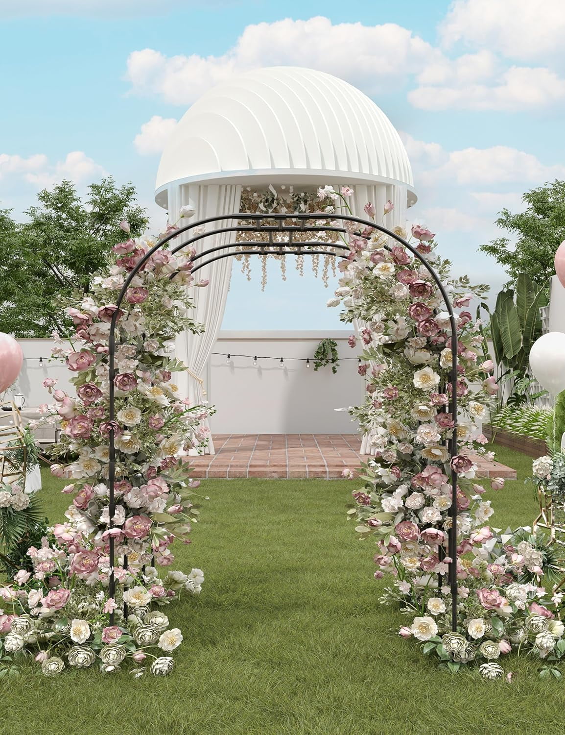 Garvee Garden Arch Trellis for Climbing Plants, Metal Arched Arbor, 3.77*4.92*7.28 Ft, Black