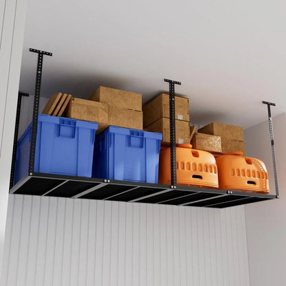 CZMJY High-Capacity Garage Ceiling Mount Storage Rack - Adjustable Metal Overhead Organizer Shelves for Efficiently Storing Luggage, Sports Equipment & More, 3ft x 8ft