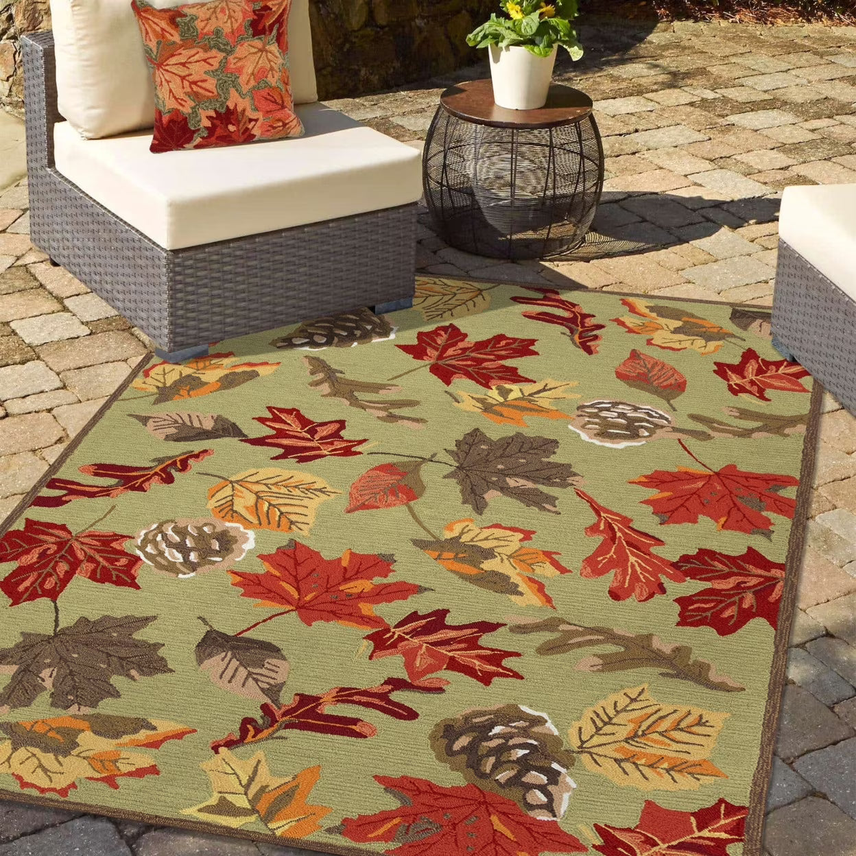 Liora Manne Ravella Area Rug Moss Falling Leaves Indoor Outdoor 70% Polypropylene