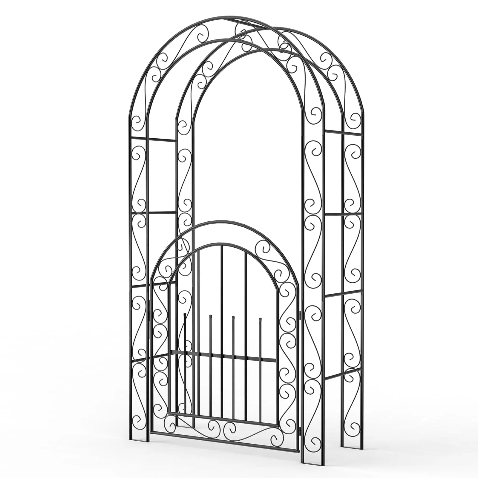 Luku 8FT Black Garden Arch, Heavy Duty Metal Garden Arbors with Trellis for Climbing Plants, Flowers & Vines, Rustproof Outdoor Arbor for Weddings, Parties,Decor, Easy to Assemble