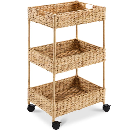 Best Choice Products 3-Tier Water Hyacinth Rolling Nursery Caddy w/Wheels, Utility Cart, Storage Organization - Natural
