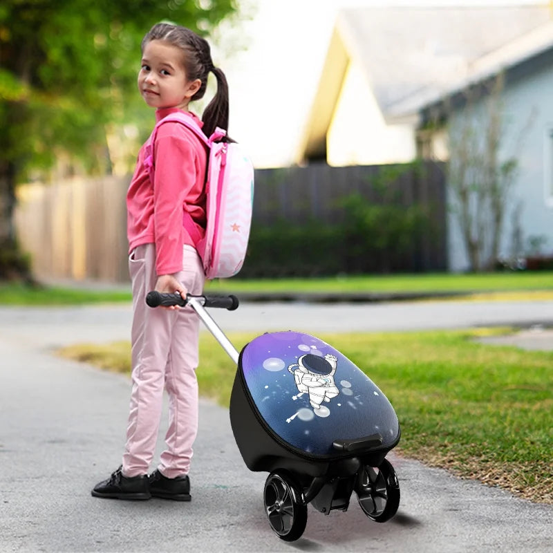 EAYSG 2-in-1 Kids Scooter Luggage with LED Lights,Ride-On Carry-On Suitcase for Children Ages 5-12, Foldable, Lightweight Travel Suitcase,Purple