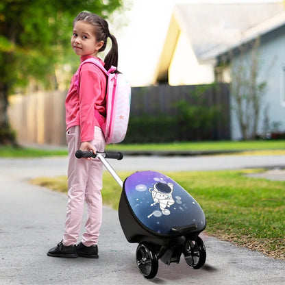 EAYSG 2-in-1 Kids Scooter Luggage with LED Lights,Ride-On Carry-On Suitcase for Children Ages 5-12, Foldable, Lightweight Travel Suitcase,Purple