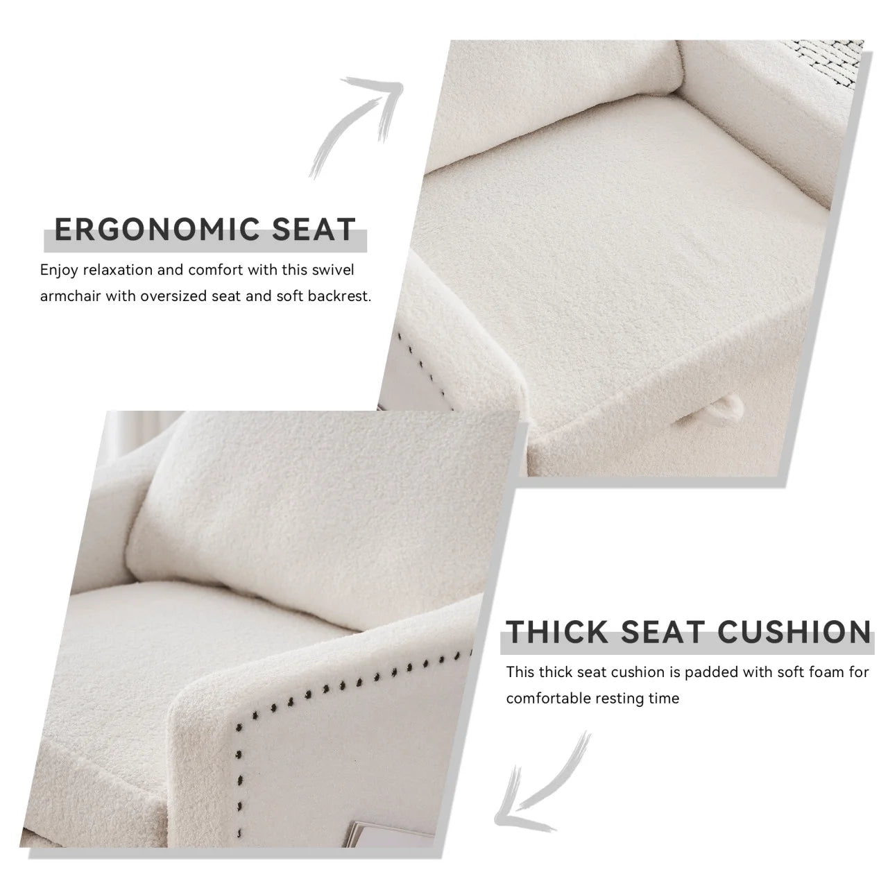 Swivel Barrel Chair, Swivel Accent Chair for Living Room with Storage Seat and Pillow, 360 Degree Swivel Barrel Club Chair, Round Armchairs Nursery, Hotel, Bedroom, Office, Lounge, Ivory White