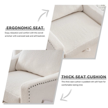 Swivel Barrel Chair, Swivel Accent Chair for Living Room with Storage Seat and Pillow, 360 Degree Swivel Barrel Club Chair, Round Armchairs Nursery, Hotel, Bedroom, Office, Lounge, Ivory White
